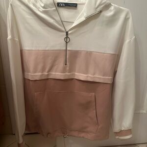 Zara Cream and Pink Zip-Up Hoodie